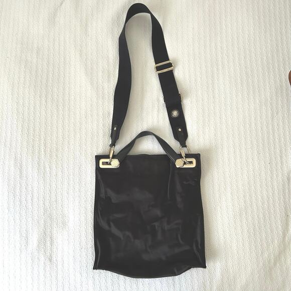 DKNY Women 2009 Leather Nylon Purse Black Shoulder Bag Designer Y2K Minimalist - Picture 3 of 12